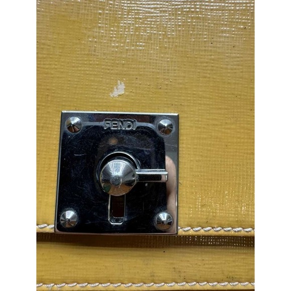 Vintage Fendi Women's Turn-Lock Flap Leather‎ Crossbody Bag Yellow 8" x 6" - Picture 6 of 14